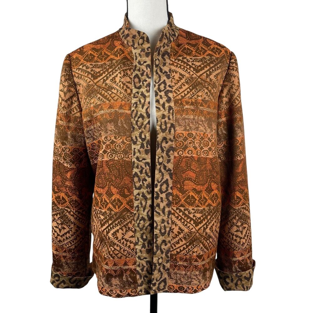 Coldwater Creek Reversible Open Front Jacket PM Medium Petite Animal Print - Picture 6 of 14